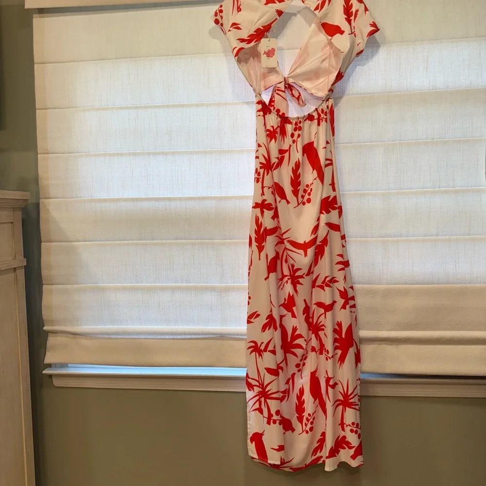 L'ATISTE Red and White Tropical Maxi Dress - Picture 2 of 2